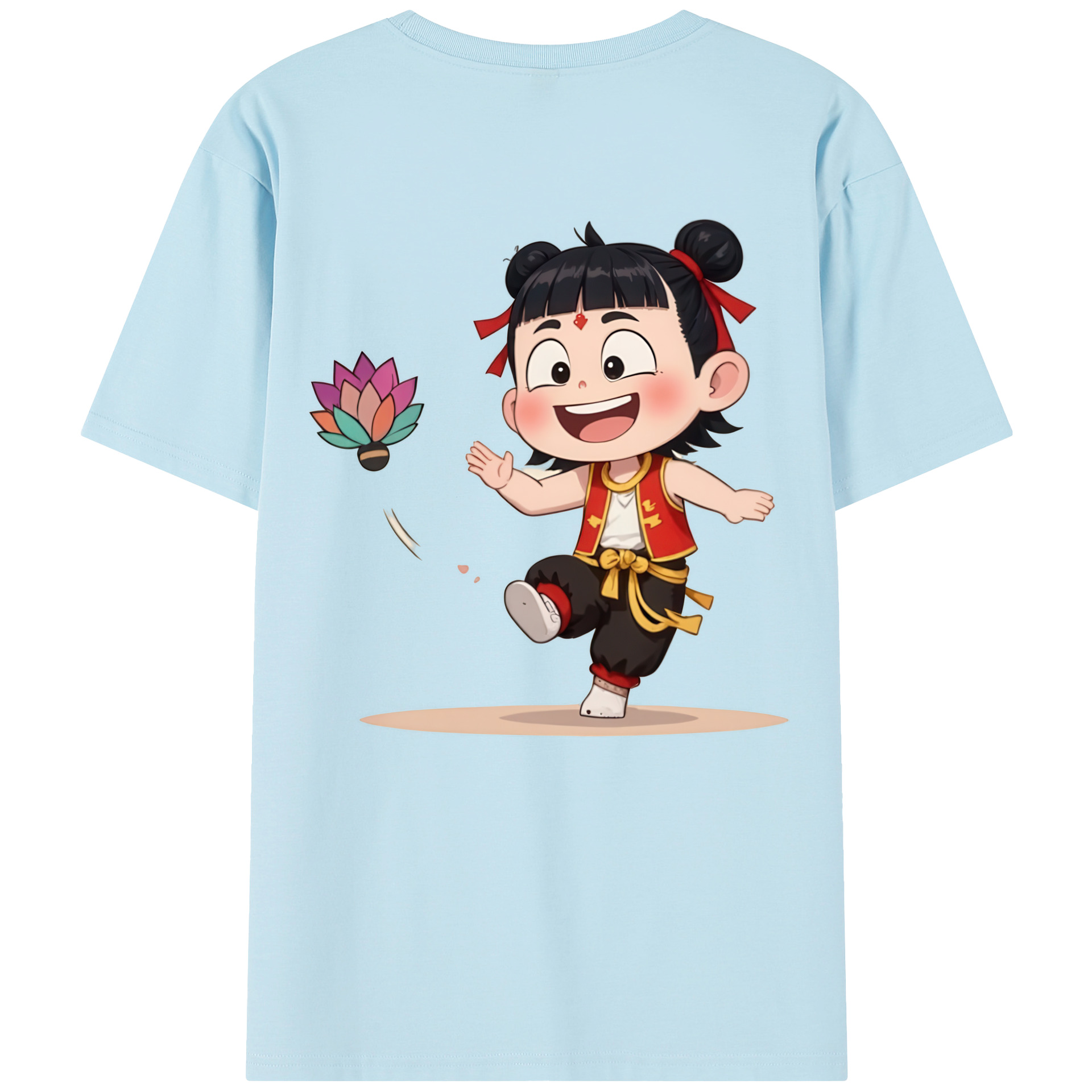 （画像用） Ne Zha 2 ナタ 魔童の大暴れ 綿100％半袖Tシャツ（背面プリント）